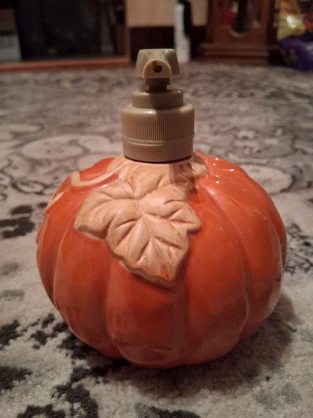 Ceramic Pumpkin Soap Dispenser - Orange with Cream Accents